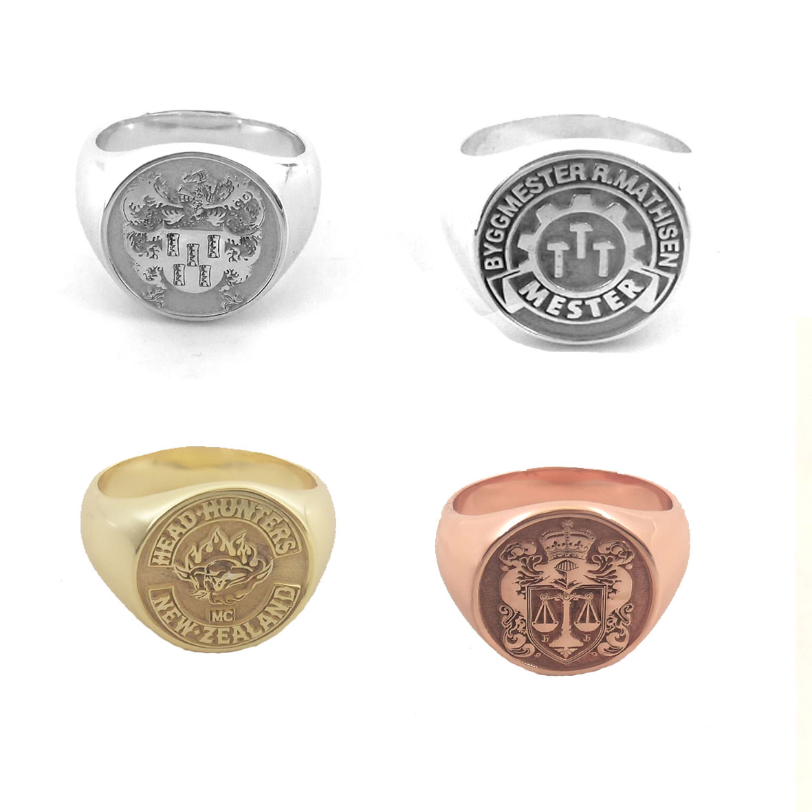 Signet Ring Men - Anillo superior redondo grabado personalizado de