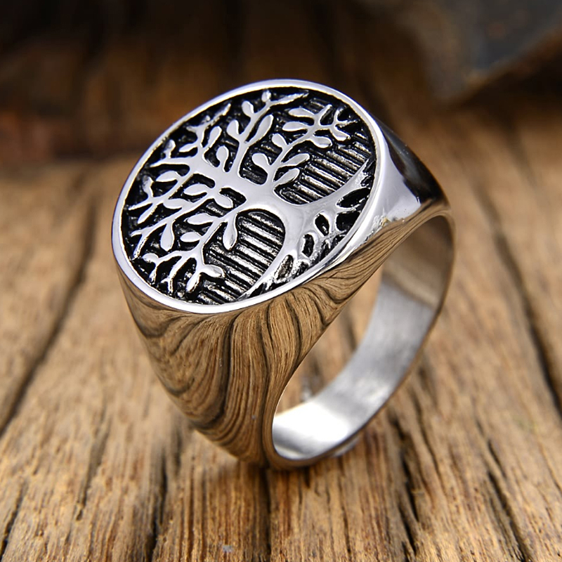 Signet Ring Men - Anillo clásico de árbol de elevación