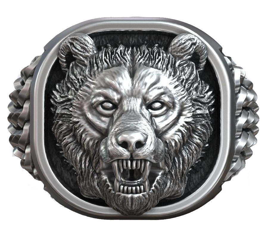 Signet Ring Men - 22g Cabeza de Oso Vikinga, Adorno