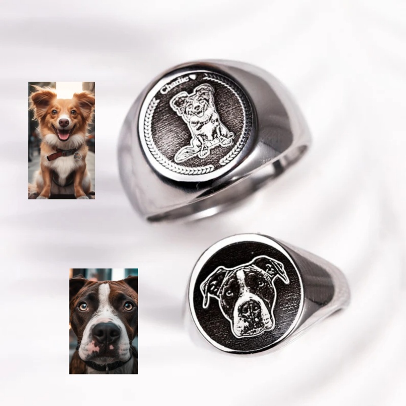 Signet Ring Men - Anillo de sello con foto grabada