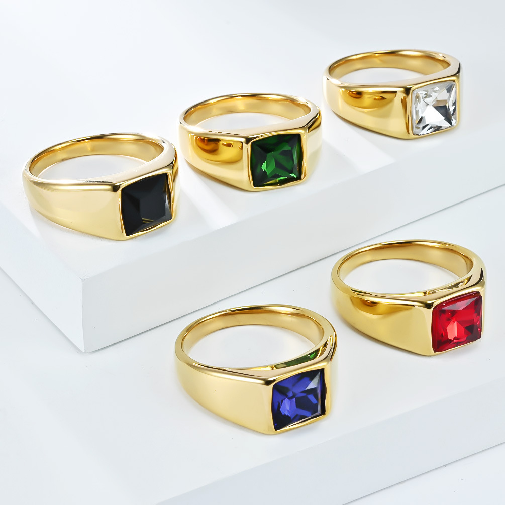 Signet Ring Men - Anillo de sello de gema cuadrada