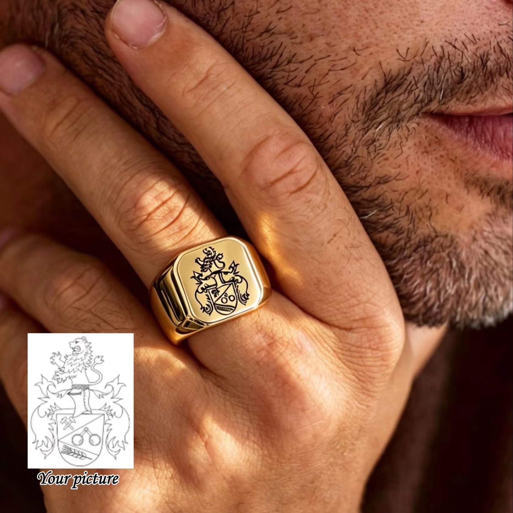 Signet Ring Men - Anillo de Sello Personalizado con Escudo