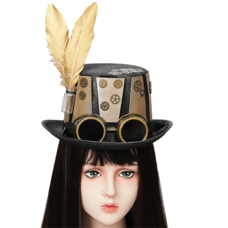 Men'S Victorian Accessories - 652F Gold Gear Top Hat Tocado