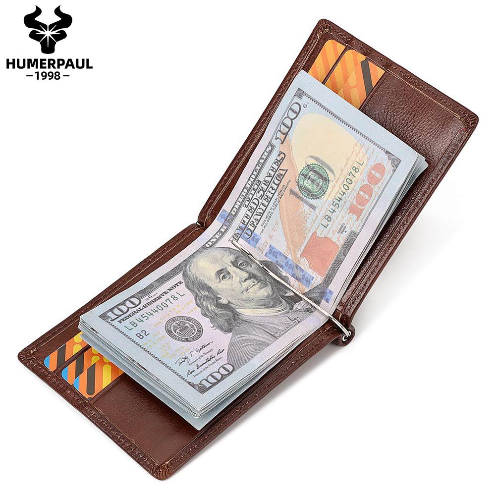 Money Clip Slim - Cartera delgada de cuero genuino para