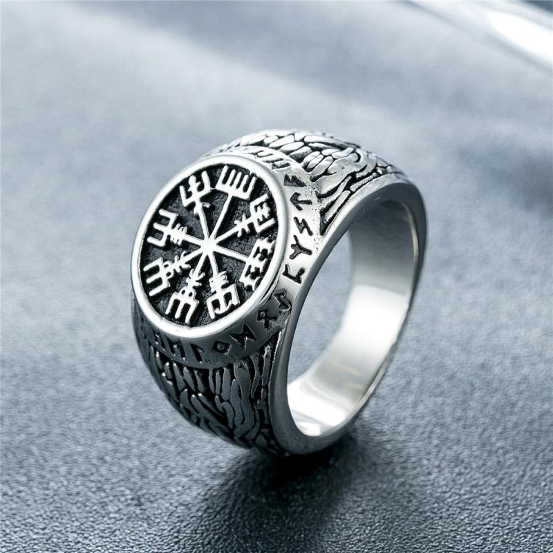 Signet Ring Men - Anillos de runa vikinga Vintage para