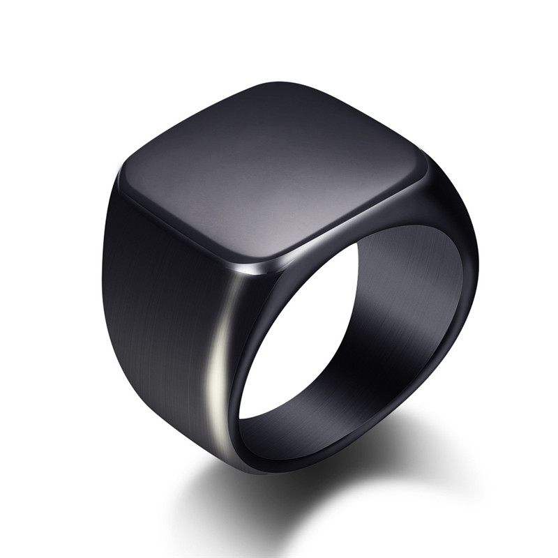 Signet Ring Men - Anillos de acero inoxidable lisos negros