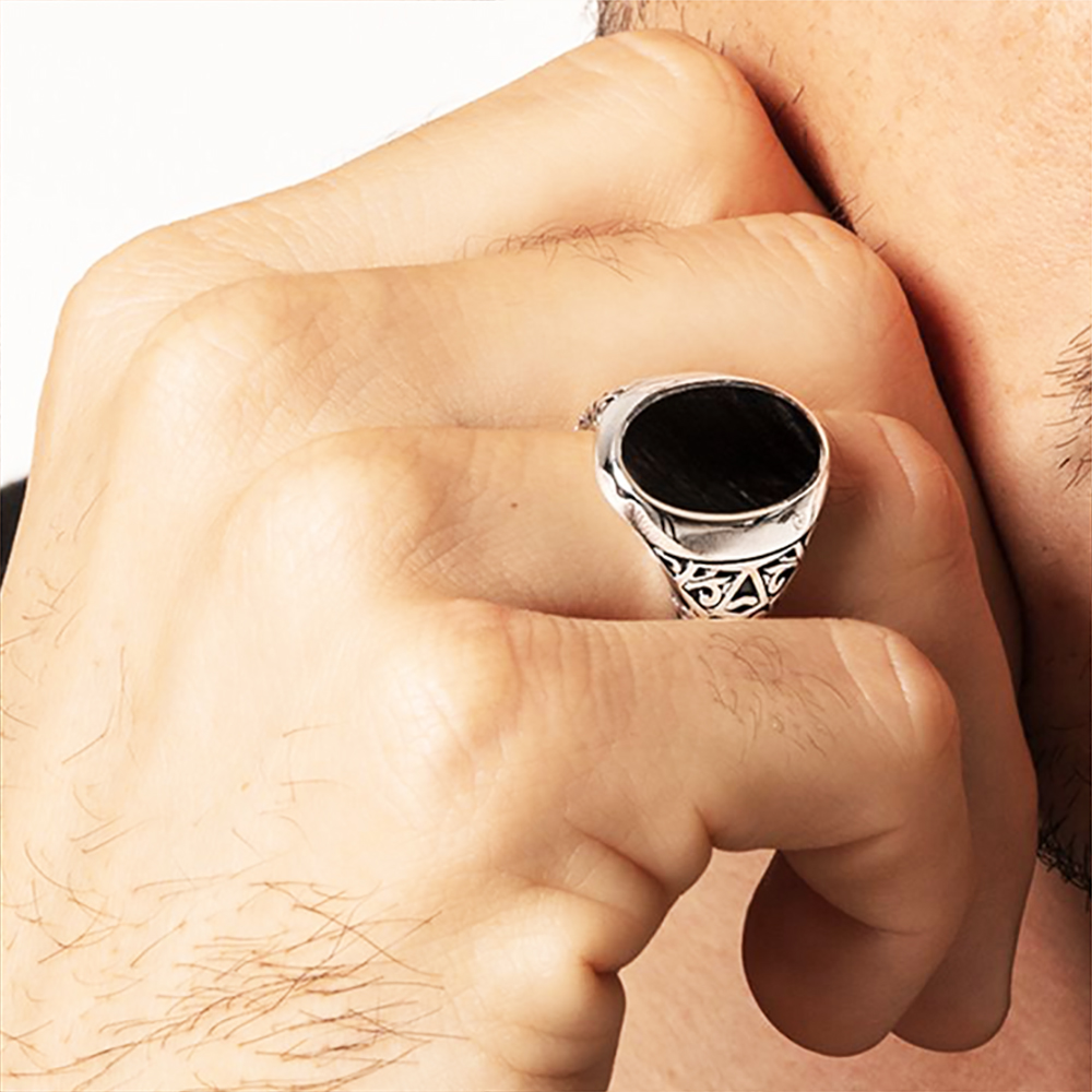 Anillo de sello ovalado negro, - Signet Ring Men reseña y precio