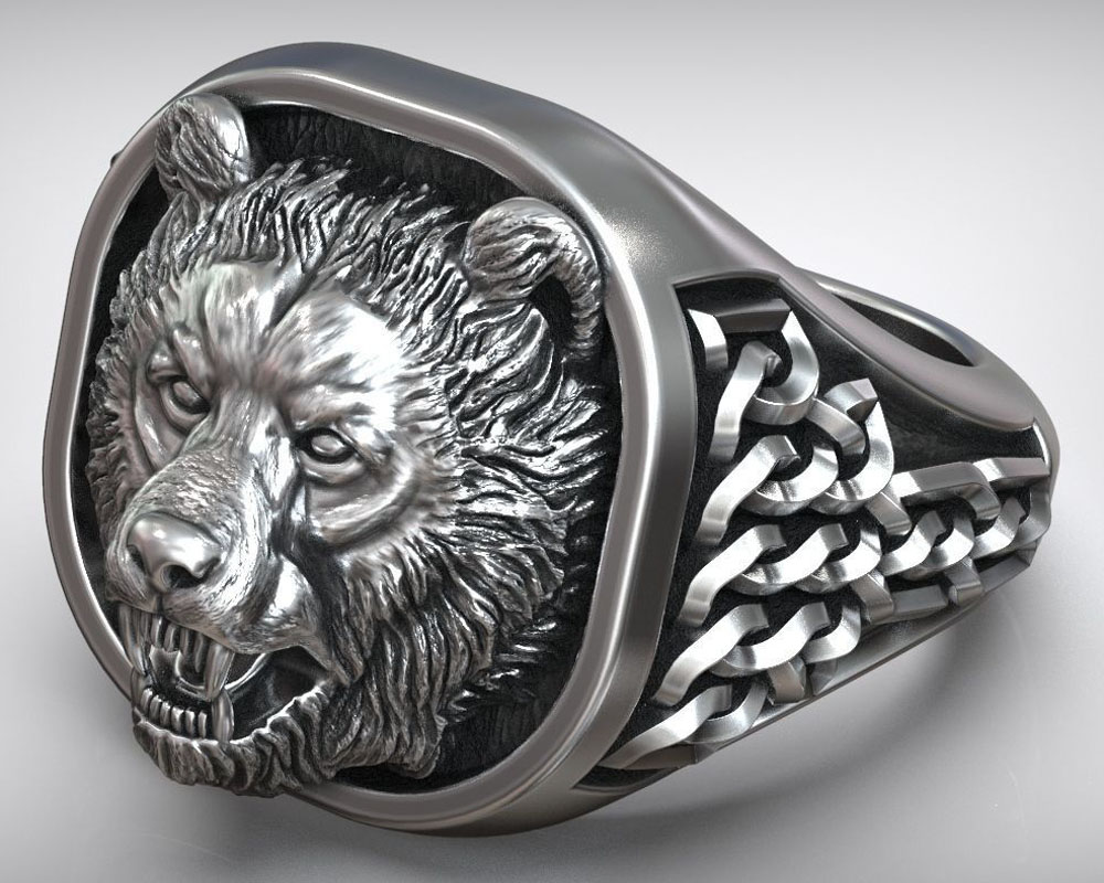 22g Cabeza de Oso Vikinga, Ado - Signet Ring Men reseña y precio