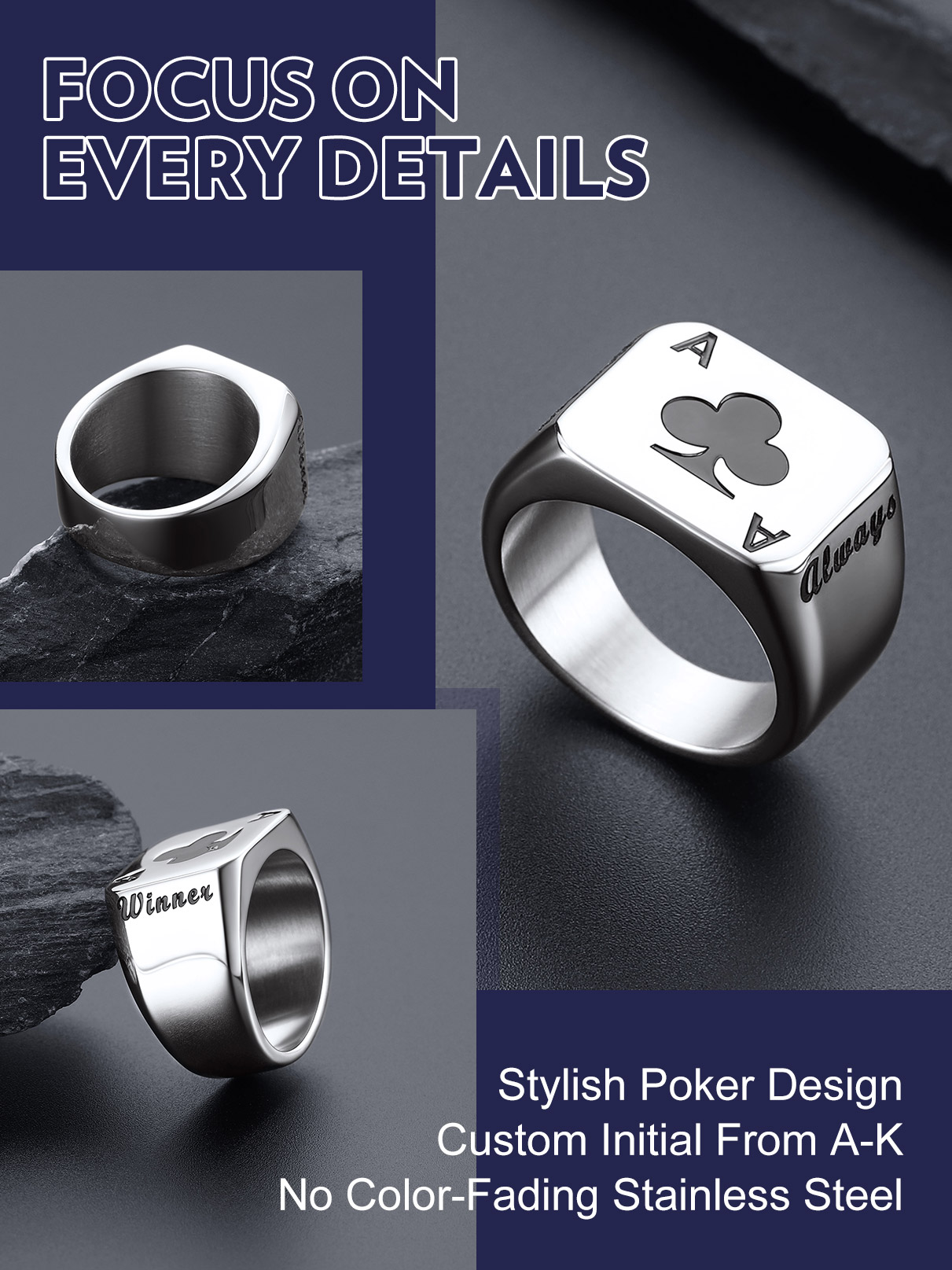 Anillos de tarjetas de póker d - Signet Ring Men reseña y precio