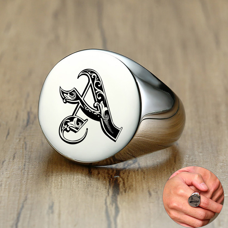 Vnox-Anillo de sello inicial c - Signet Ring Men reseña y precio