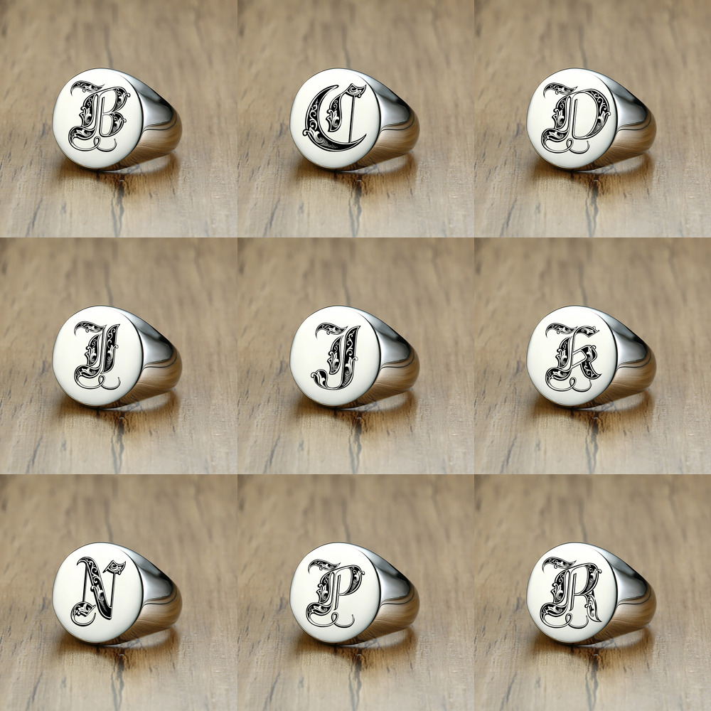 Vnox-Anillo de sello inicial c - Signet Ring Men reseña y precio